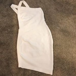 Herve Leger asymmetrical white bandage dress